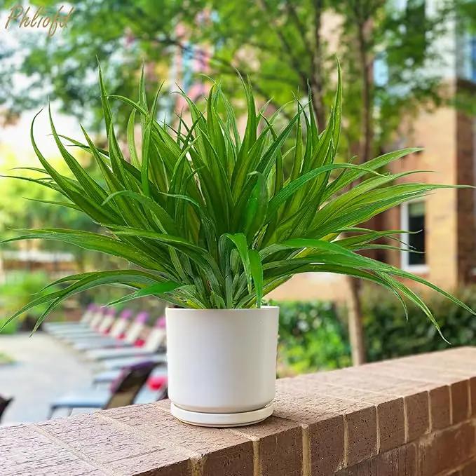 6Pcs Artificial Grass Fake Plants 17.3in 16 Leaves Outdoor Fake Grass UV Resistant Greenery Plastic Plants for Home Window Garden Office Patio Hanging Planter Pathway Front Porch Décor by GreenHaven Gardens