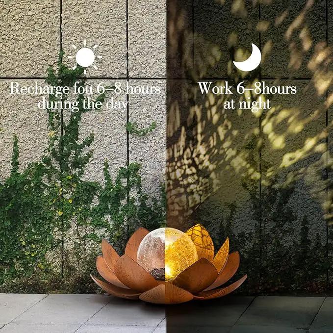 Huaxu Solar Lights Outdoor Decor Metal Lotus Flower LED Waterproof Glass Decorative Gifts for Garden Lover Women Mom Table Pathway Lawn Patio Yard Ground by GreenHaven Gardens