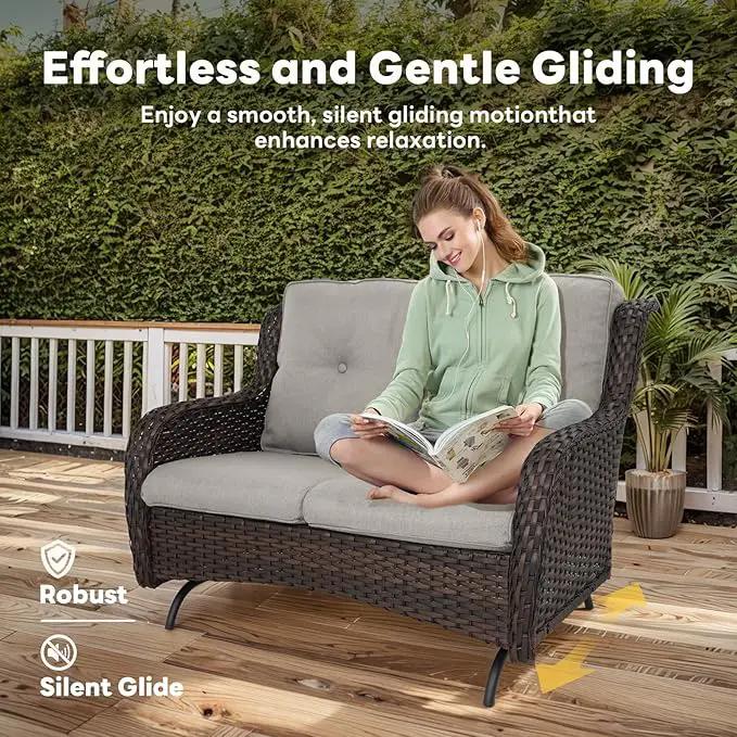 8 Piece Outdoor Patio Furniture Set - 41" CSA Propane Fire Pit Table Patio Conversation Set with Swivel Rocker Outdoor Chairs, Wicker loveseat and Ottoman for Outside Casual Gathering by GreenHaven Gardens