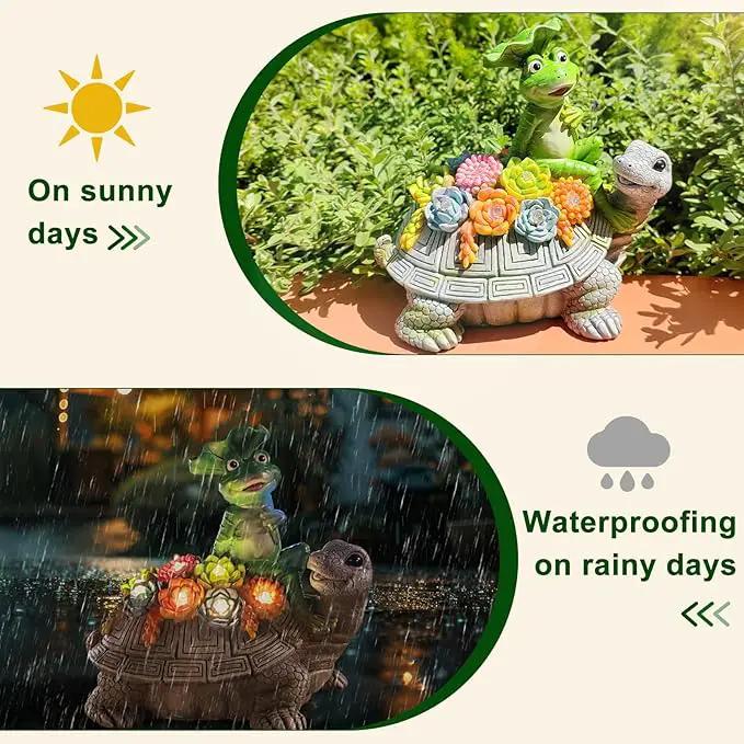 ILLUMINEW Solar Garden Outdoor Statues Turtle& Frog with Succulent and 8 LED Lights, Turtle Carrying Lotus Leaf Frog Figurines, Lawn Decorations for Patio Yard Gifts for Mom Grandma Housewarming by GreenHaven Gardens