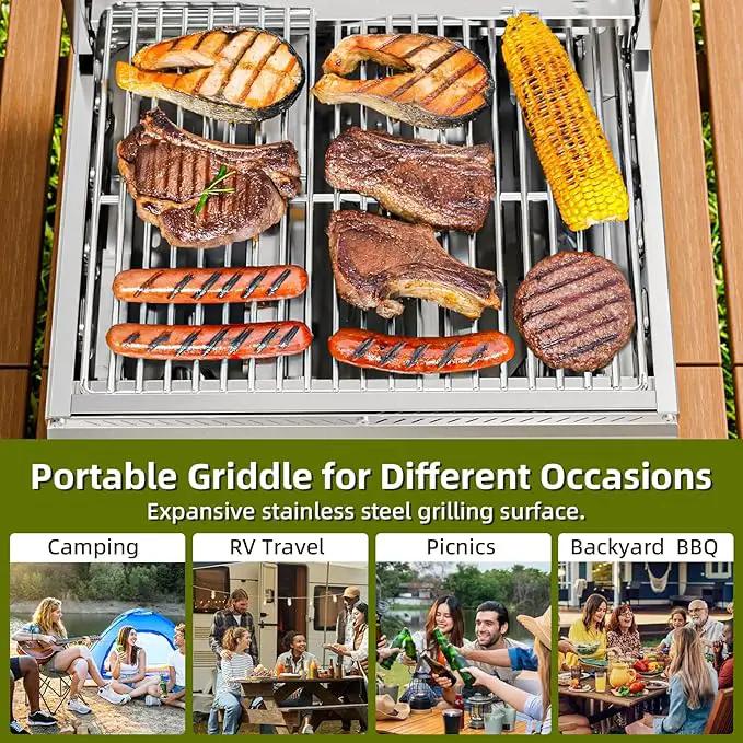 3-Burner 24,000 BTU Portable Flat Top Propane Gas Grill, Heavy-Duty Stainless Steel 2-in-1 Tabletop Grill and Griddle Combo for Commercial BBQ, Outdoor Cooking, Camping,Tailgates & Backyard by GreenHaven Gardens