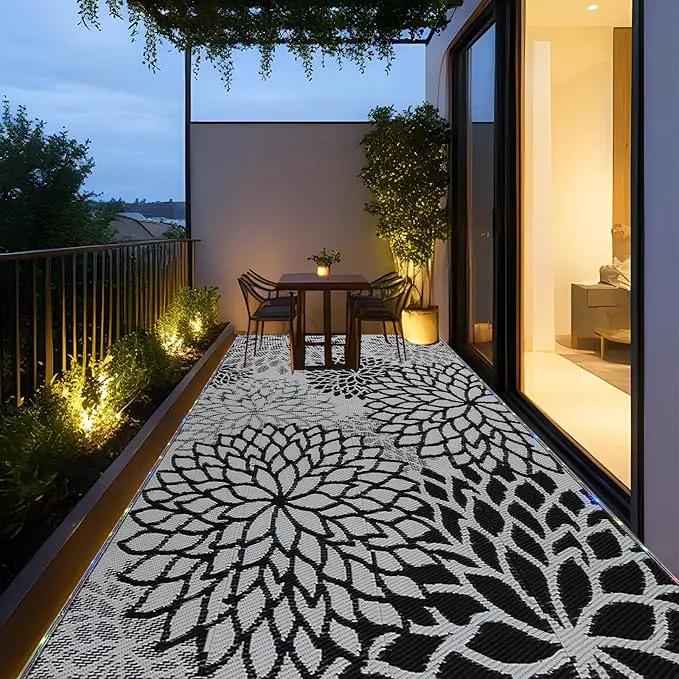 Outdoor Rug 9x12 ft with LED Light, Waterproof Reversible Outdoor Plastic Straw Rug for Patios Clearance, Large Outdoor Area Rug Carpet RV Mat for Camping Backyard Deck Porch Beach by GreenHaven Gardens