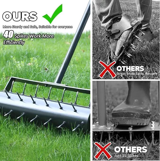 Rolling Lawn Aerator with 42 Spikes, No Assembly Required, Heavy-Duty Manual Lawn Tool for Soil Loosening and Grass Root Growth, Garden Yard Aeration Tool by GreenHaven Gardens