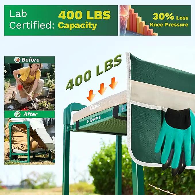 Saker Garden Kneeler and Seat Foldable Gardening Stool with Extendable Legs & Thickened Pad, Tool, Heavy Duty Support for Elderly, Gardening, Outdoor Use by GreenHaven Gardens