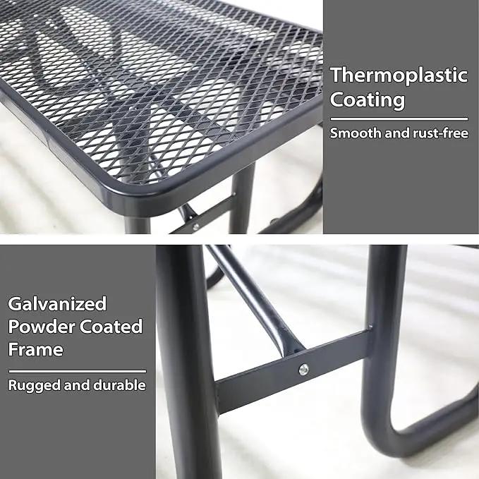 4FT Metal Picnic Tables for Outdoors, Commercial Rectangular Picnic Table and Bench Set for Outside, Patio, Garden, Backyard, Porch, Surface Mount, Black by GreenHaven Gardens