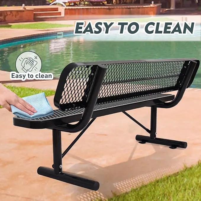 6FT Heavy Duty Park Bench with Back Portable Frame, Outdoor Metal Park Bench with Backrest, Steel Mesh Outdoor Bench for Garden, Lawn, Patio, Porch, Park, Yard (Black, 72.4" L x 23.2" W x 32.5" H) by GreenHaven Gardens