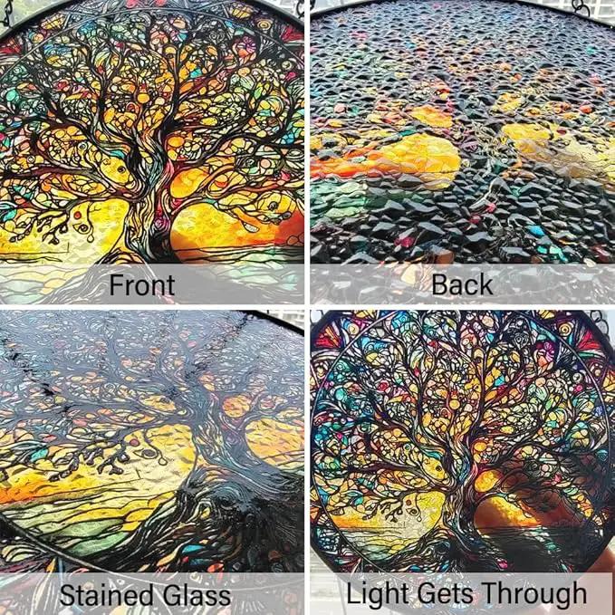 Tree of Life Sun Catcher Stained Glass Window Hanging - Handmade Suncatchers for Windows Hanging Stained Glass Suncatcher - Sun Catchers Indoor Window Wall Home Decor Glass Panel Gift for Women Men by GreenHaven Gardens