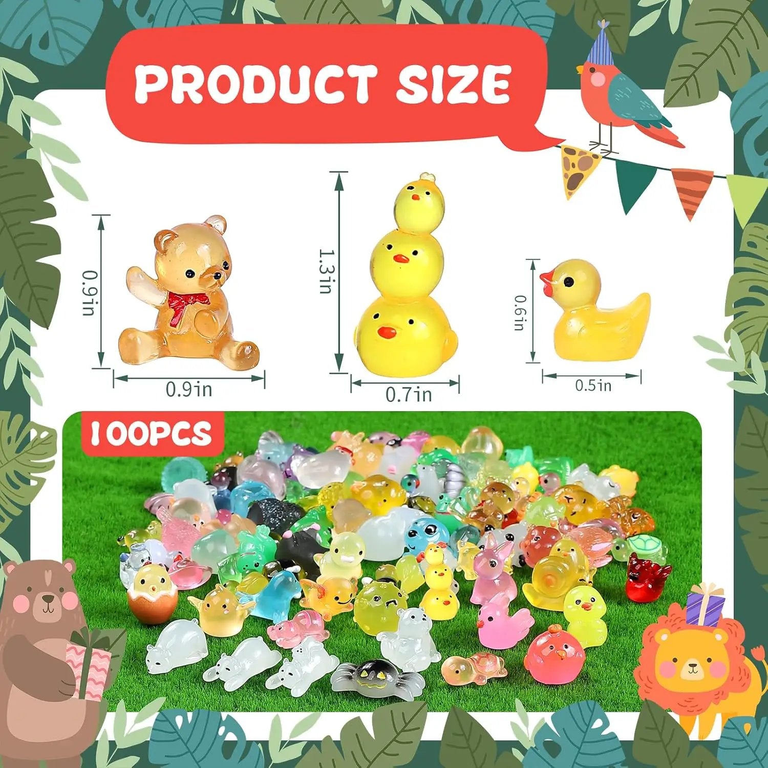 Luminous Mini Resin Animals 100 Pcs Glow in The Dark Resin Animals 100 Styles Miniature Fairy Garden Mini Ducks Figurines Slime Charm for Accessories Landscape Aquarium Potted Decoration by GreenHaven Gardens