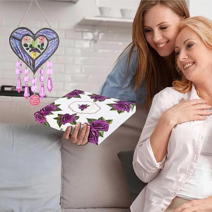 Mom's Birthday Gift Cool Purple Glass Heart-Shaped Sun Catcher by GreenHaven Gardens
