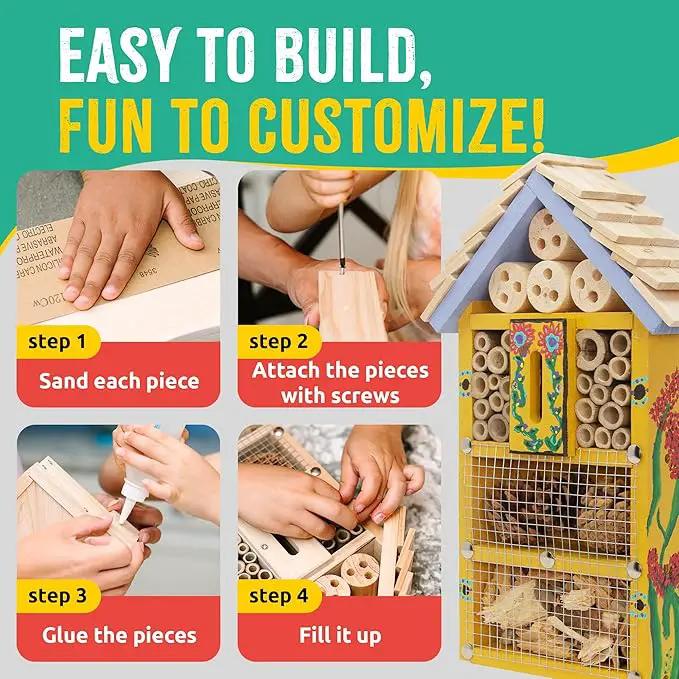 Premium Bug Hotel Kit, DIY Cedar Wood Craft for Building Bee, Ladybug, or Butterfly Houses, Educational Kit for Kids, Parents and Teachers by GreenHaven Gardens
