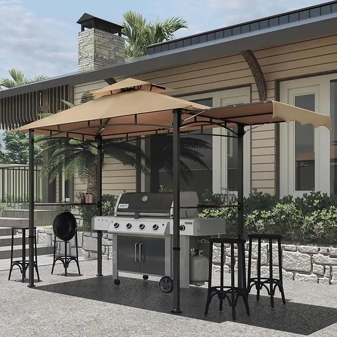 MASTERCANOPY 11 x 5 Grill Gazebo with Extra Side Awning Outdoor BBQ Gazebo with 2 LED Lights for Patio Party Backyard Picnic(Khaki) by GreenHaven Gardens