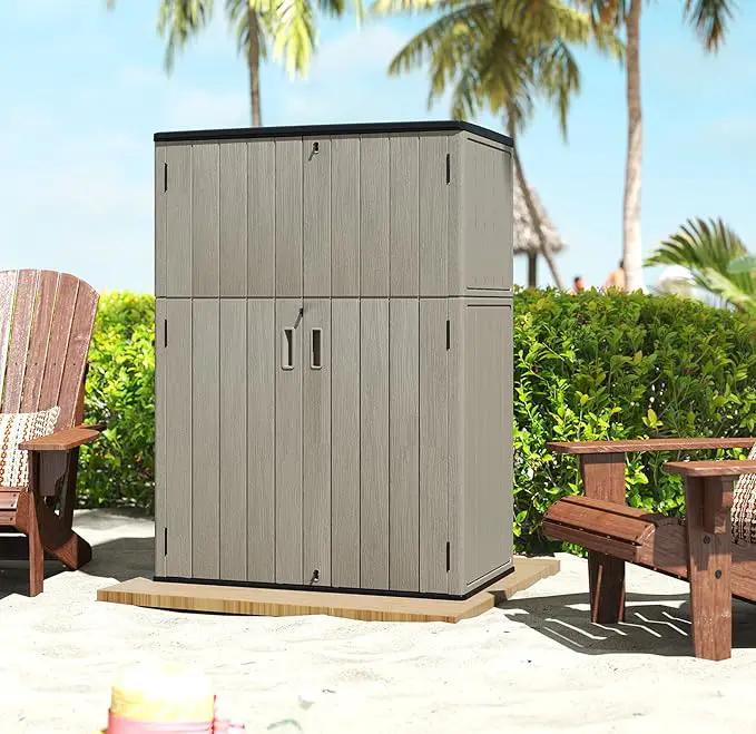 HOMSPARK Outdoor Storage Shed Weather Resistance, Patio Storage Cabinet Lockable Resin Tool Shed for Storage of Bike, Trash Cans, Garden Tools (Shallow Coffee, 66 Cu.ft) by GreenHaven Gardens