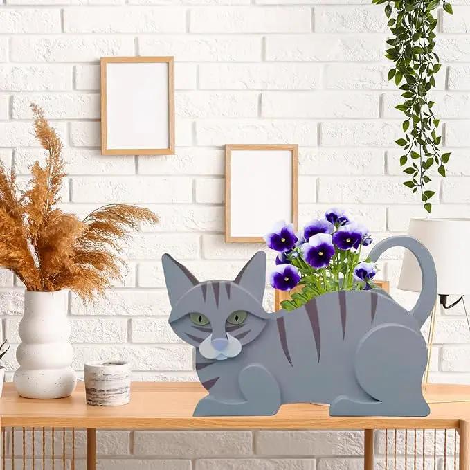 Blue Cat Planter Plant Pots,Cute Garden Cat Flower Planter,Cat Planters Birthday Gifts for Women,Office,Indoor/Outdoor Decor（12.5 * 5.6 * 7.8in） by GreenHaven Gardens