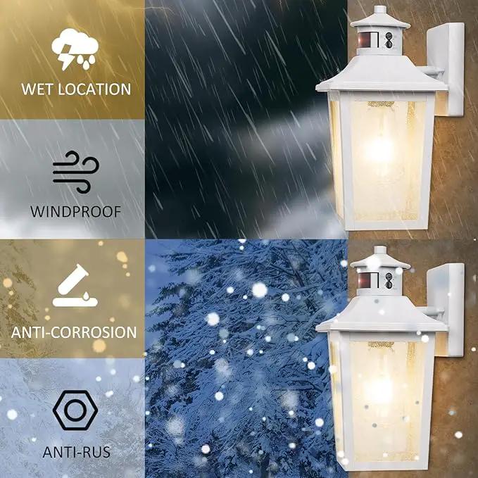 White Motion Sensor Outdoor Wall Light 2 Packs, Dusk to Dawn Outdoor Wall Lighting, Waterproof Exterior Light Fixture, Modern Porch Light Outside Wall Mount for House Patio Garage, Anti-Rust by GreenHaven Gardens
