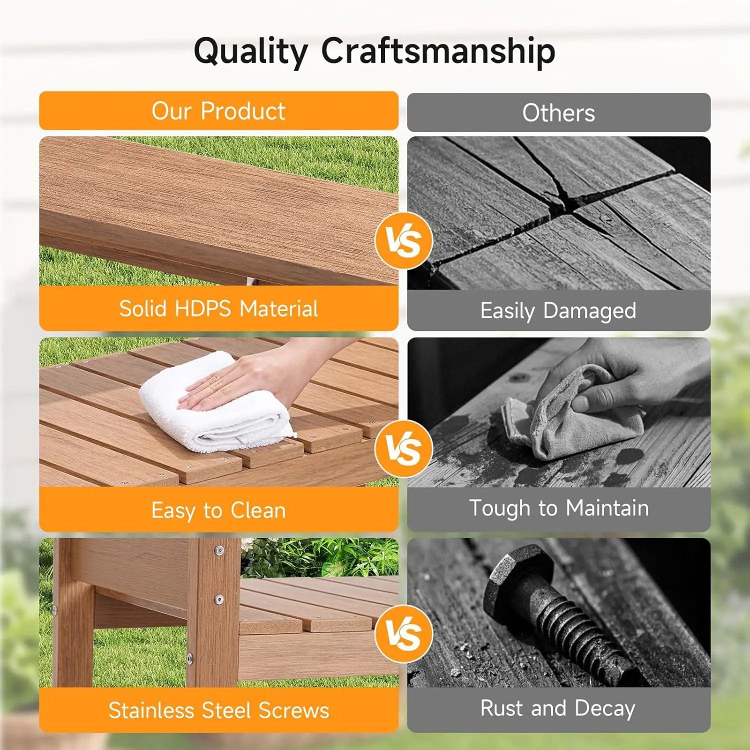 HDPS Potting Bench, All Weather Potting Table with 8 Hooks and Highten Tabletop, Easy Assembly Garden Work Bench, Outdoor Potting Benches for Outside Patio Lawn, 360LBS Capacity, Teak by GreenHaven Gardens