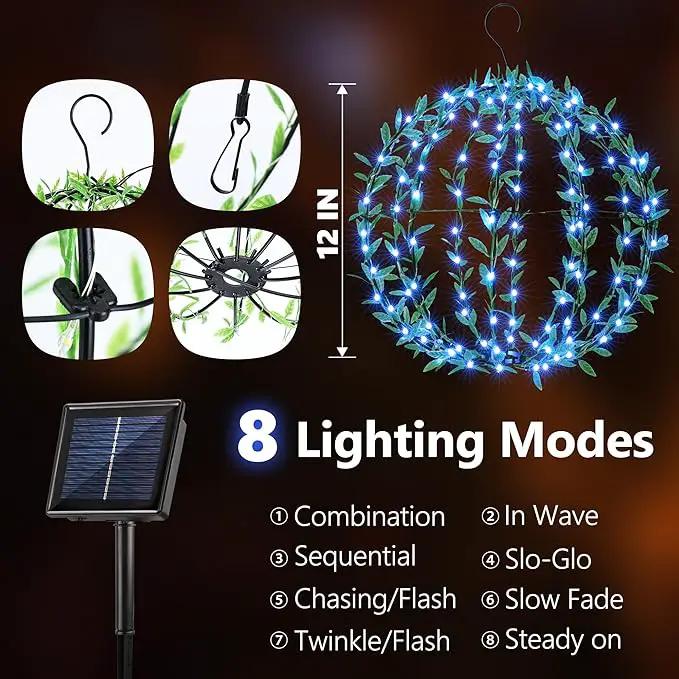Flacchi Solar Powered Hanging Iron Sphere Lights with Artificial Greenery – 12Inch 120 LED Waterproof Outdoor Decor Ball Light with Timer & 8 Modes – 2 Pack for Garden, Christmas, Weddings(Blue) by GreenHaven Gardens