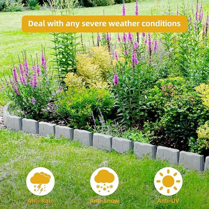 16 Pack(24FT) Landscape Edging w/ 48 Spikes | Flexible Plastic Border for Outdoor, Walkway, Lawn & Weed Control | 24" L x 3" H Faux Stone Edging for Landscaping,Garden Edging Border Stone(Gray) by GreenHaven Gardens