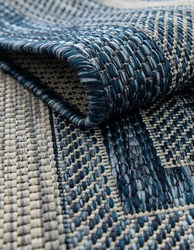 Unique Loom Outdoor Border Collection Area Rug - Soft Border (10' Square Blue/Ivory) by GreenHaven Gardens
