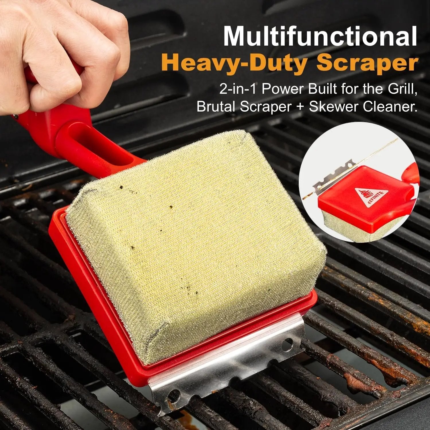BBQ Grill Cleaner Brush, EEFINITE Steam Grill Brush for Outdoor Grilling with Replacement Scrub Sponge + Superior Scraper, Safe No Wire Bristle Barbecue Scrubber Brush for Grills Cleaning Tool by GreenHaven Gardens