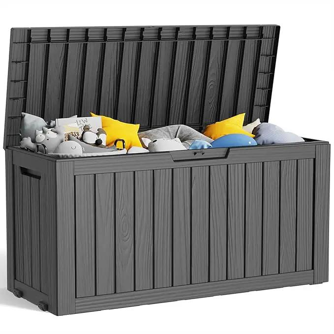 75 Gallon Resin Deck Box, Lockable Patio Outdoor Storage Box for Furniture, Garden Tools and Tools Storage, Waterproof Outside Storage Boxes - Black by GreenHaven Gardens