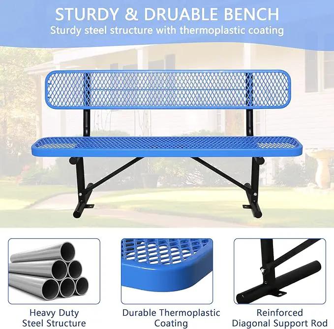 6FT Outdoor Benches Heavy Duty Park Bench with Back Portable Frame, Blue Metal Steel Bench, Outdoor Garden Bench Expanded Metal Mesh Bench for Lawn, Park, Deck, Garden, Patio, Porch, Black (Blue, 6FT) by GreenHaven Gardens