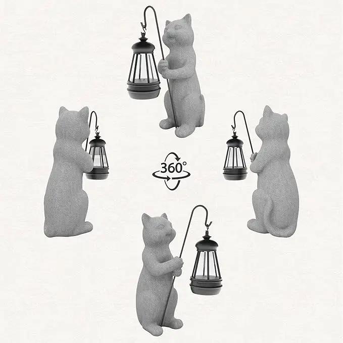Solar Cat Garden Statue 10 Inch Porch Patio Decor for Outside Yard Decoration Outdoor Unique Housewarming Gardening Birthday Gifts for Cat Lovers Women Grandma by GreenHaven Gardens