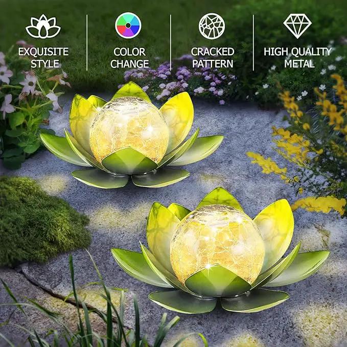 Garden Solar Light Outdoor(2Pack),Crackle Globe Glass Lotus Decoration, Waterproof Metal LED Flower Lights for Patio,Lawn,Walkway,Tabletop,Ground by GreenHaven Gardens