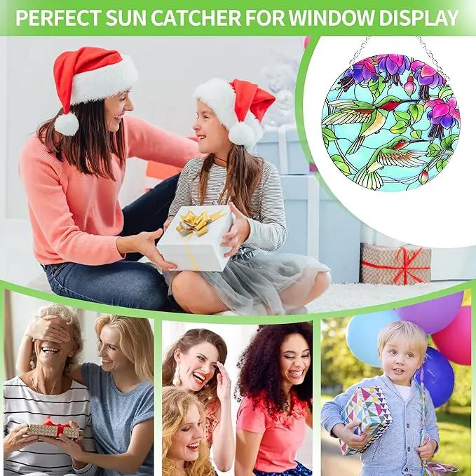 Hummingbird Suncatcher Stained Glass - Hummingbird Gifts for Women, Birds Suncatchers for Windows - Birds Window Hangings with Chain and Hook, 6 inch Stained Glass Suncatcher for Mom by GreenHaven Gardens