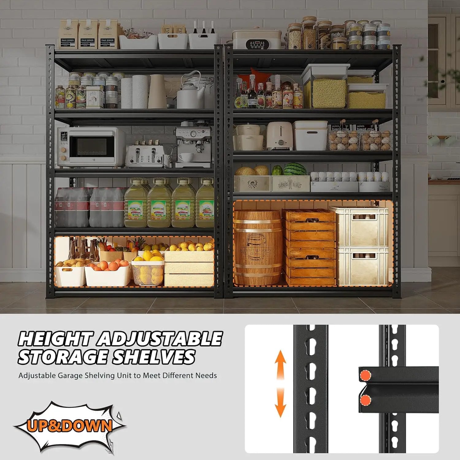 REIBII 72'' Storage Shelves 2050LBS Garage Shelving Heavy Duty 5-Tier Metal Shelving Adjustable Garage Shelves for Storage,Basement, Warehouse,72" H*31.5" W*16.5" D, 2PC by GreenHaven Gardens