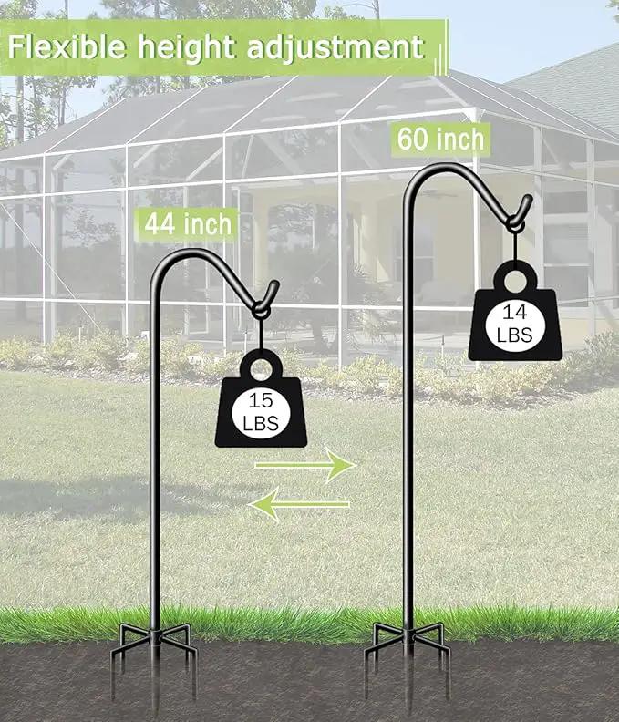 Garbuildman 60 Inch Tall Shepherd Hooks with 5-Forked Base, Adjustable Heavy Duty Bird Feeder Pole Stand Hanger for Outdoor, Shiny Black, 2 Pack by GreenHaven Gardens