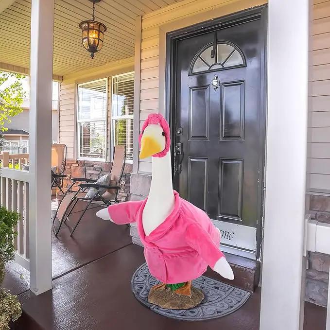 Christmas Lady Goose Outfit Bathrobe Porch Clothes for 23'' Cement Goose Outdoor Garden Yard Patio Statue Halloween Costume Decoration(Pink) by GreenHaven Gardens