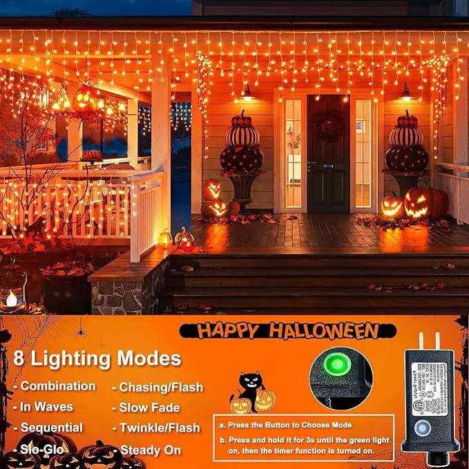 Icicle Lights for Outside, 33FT 400 LED Christmas Lights with 8 Modes Waterproof, Plug in Connectable Curtain Hanging Lights for Outdoor Indoor House Roof Party Wedding, Orange by GreenHaven Gardens