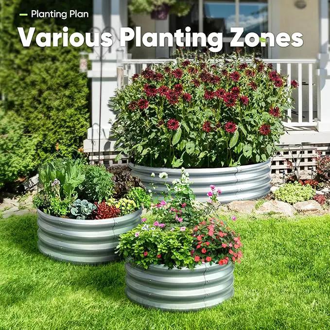 KING BIRD Raised Garden Bed Galvanized Round Planter Box Outdoor for Gardening, Plants, Vegetables, Flowers, Silver, 24x24x12 in, 2 Packs by GreenHaven Gardens