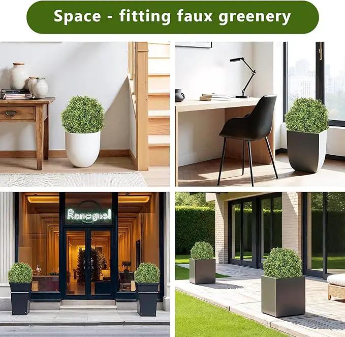 THE BLOOM TIMES 2ft Boxwood Topiary Ball Trees Artificial Outdoor Set of 2, 24" Faux Evergreen Plants Outside UV Resistant Greenery, Fake Potted Bushes and Shrubs for Front Porch Planter Patio Decor by GreenHaven Gardens