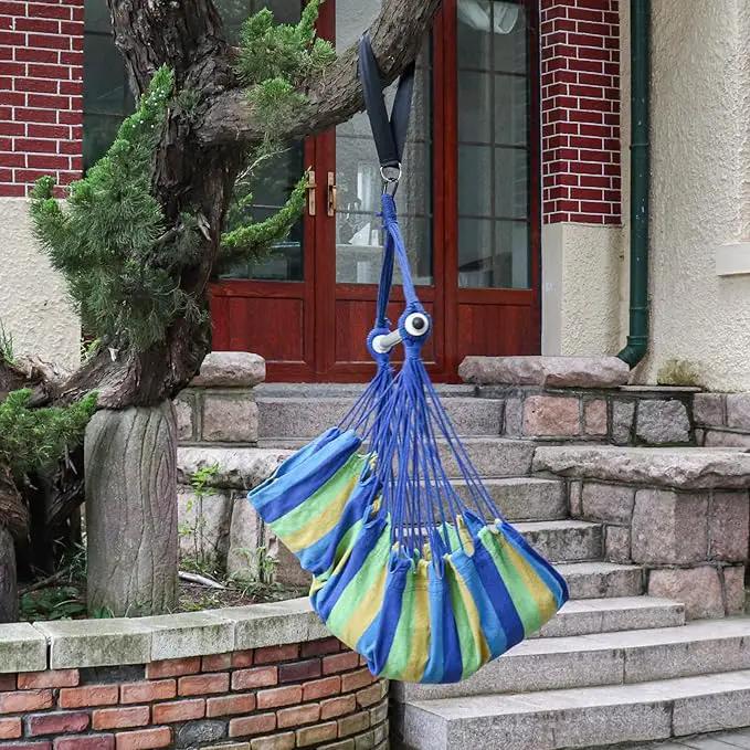 Highwild Hammock Chair Hanging Rope Swing - Max 500 Lbs - Steel Spreader Bar with Anti-Slip Rings - for Any Indoor or Outdoor Spaces (Blue Striped) by GreenHaven Gardens