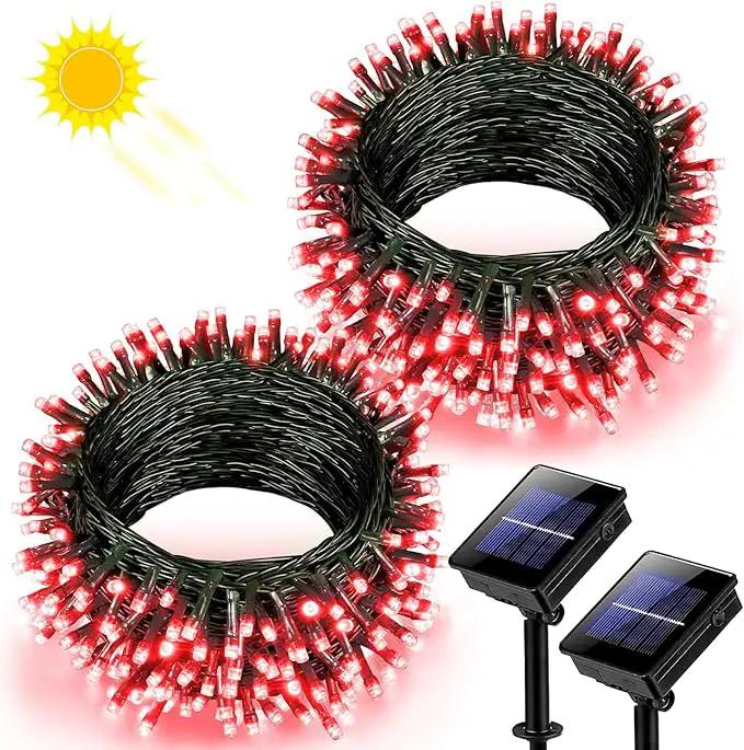 2 Pack Solar String Lights for Outside, Each 79Ft 240 LED Solar Lights Outdoor, 8 Modes Waterproof Solar Powered Fairy Twinkle Light for Backyard Patio Tree Party Garden Decoration, Red by GreenHaven Gardens