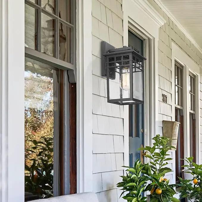Outdoor Light Fixture Wall Mount, Modern Exterior Lights Fixture Wall Sconces with Seeded Glass for Front Porch, Farmhouse Waterproof Black Carriage Lantern Lamp Outside for Home, Garage, 2 Pack by GreenHaven Gardens