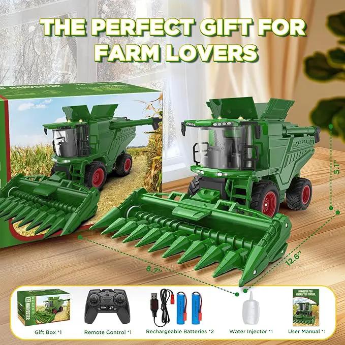 Remote Control Combine Harvester Tractor Toy with Corn Head, RC Tractor Toys for Kids 3+, Light/Spray/Sound/1/24 Scale, Farm Toy Combine Harvester for Kids, Christmas Birthday Gift 2025 by GreenHaven Gardens