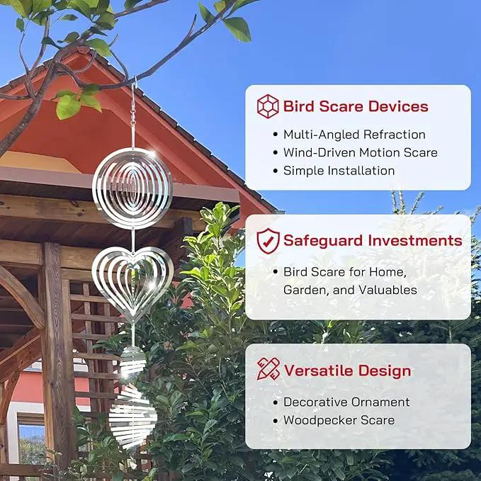 Bird Deterrents for Outside, Reflective 3D Stainless Steel Wind Spinners, Garden Decor, Bird Scare Devices to Keep Woodpeckers, Pigeons Away from Your House, Patio, Orchards by GreenHaven Gardens
