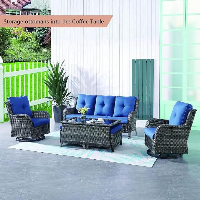 Patio Tables Wicker Coffee Table - Outdoor Rattan Coffee Tables with Glass Top for Patio Proch Deck Balcony Rectangle Mixed Grey by GreenHaven Gardens