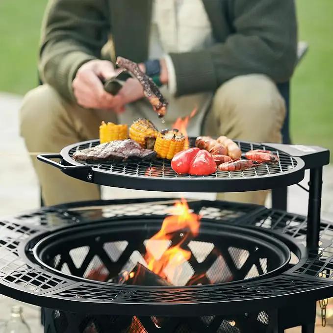 BALI OUTDOORS Fire Pit with Poker, 32 inch Outdoor Fire Pit Patio, Wood Burning Firepits for Outside with Grill by GreenHaven Gardens