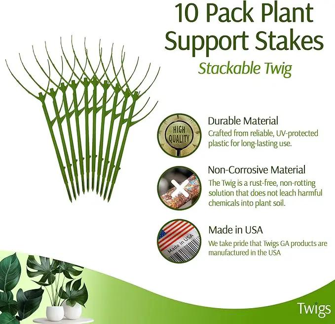 Stackable Plant Support Stakes, Stem Holder Structure for Indoor & Outdoor, Garden Accessories for Climbing & Potted Plants, Trellis Alternative - Peony (Light Green), 10 Pack, 17" L by GreenHaven Gardens