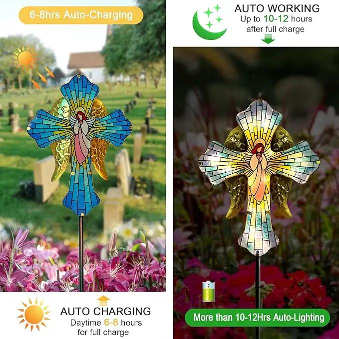 Solar Cross Garden Stake Lights for Outdoor Garden,Cemetery,and Yard Decor,Angel Wings Cross Solar Christmas Lights Outdoor,Memorial Gifts Angel by GreenHaven Gardens