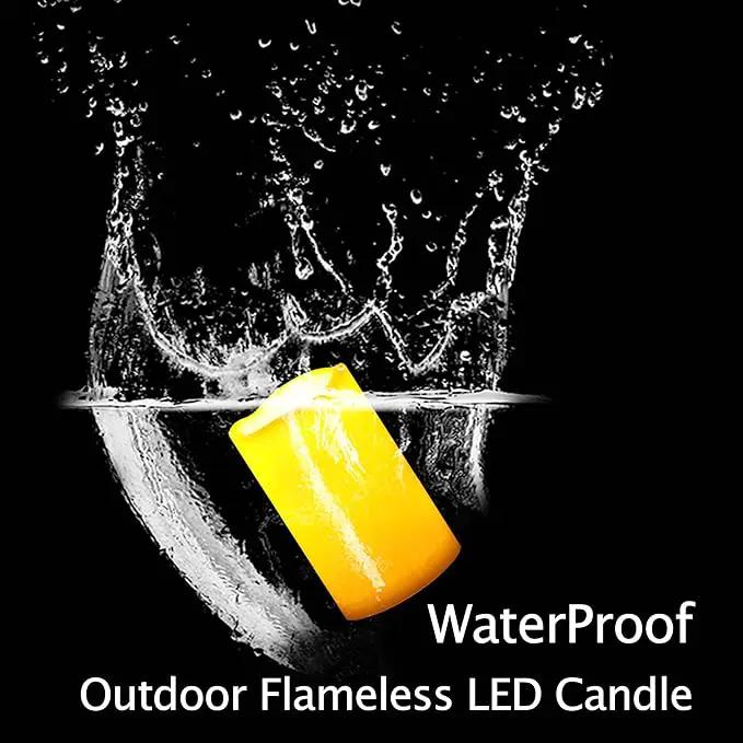 CANDLE CHOICE Waterproof Outdoor Battery Operated Flameless Candles with Remote Timer Plastic Flickering Fake Electric LED Pillars for Lantern Garden Wedding Christmas Decorations 3x5 Inches 2 PCS by GreenHaven Gardens