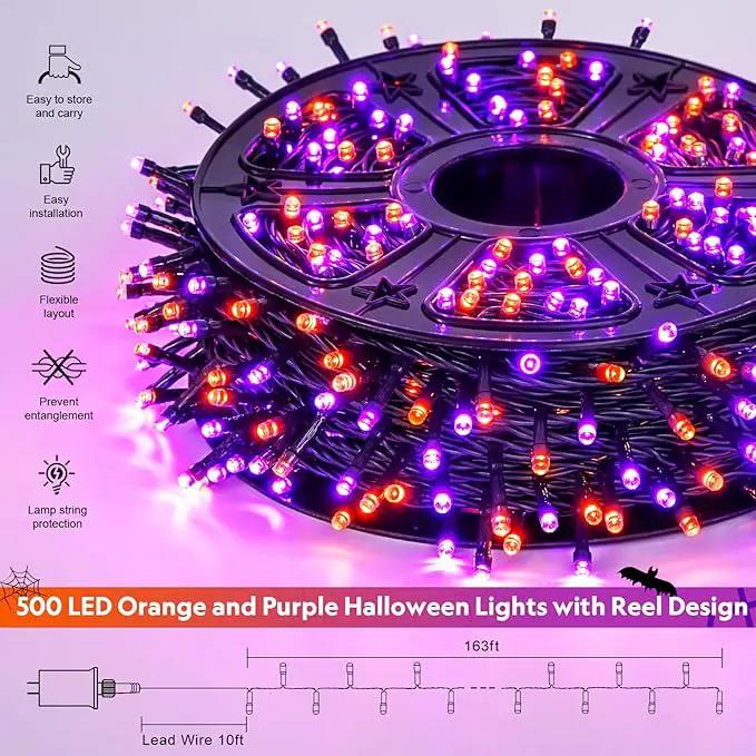 JMEXSUSS 500 LED Orange and Purple Halloween Lights, 173ft Halloween String Lights Outdoor Waterproof, 8 Modes Christmas Tree Light Plug in for Party House Indoor Decor by GreenHaven Gardens