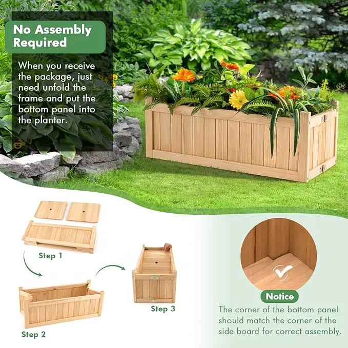 GRAFFY Raised Garden Bed, Folding Wood Planter Box w/Removable Bottom & Drainage, Elevated Planter for Flower Herb Vegetable Fruit, Plant Container for Grass Lawn Patio Backyard (27.5"D x 12"W x 10"H) by GreenHaven Gardens