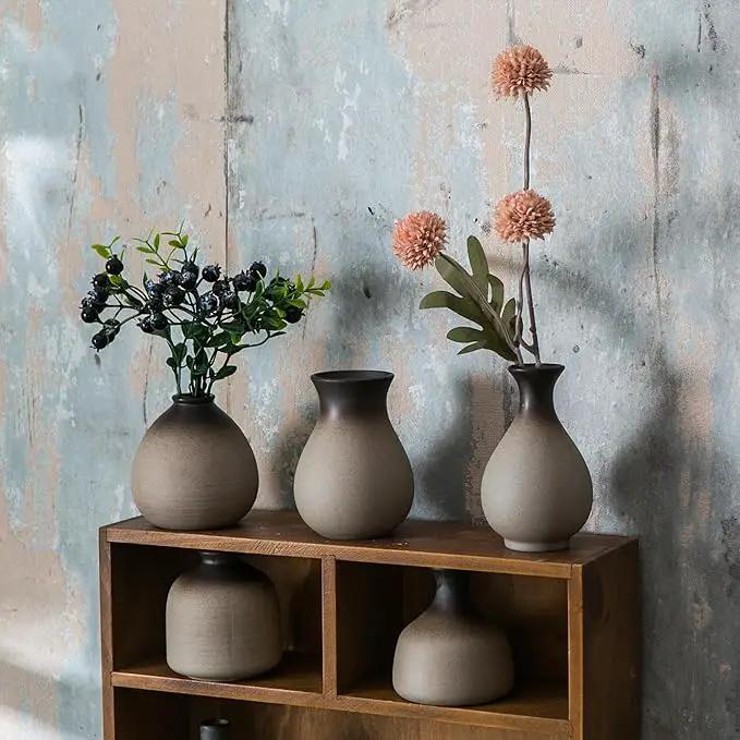 JOJUNO Rustic Bud Vase, Ceramic Small Vase Set of 11, Mini Vases for Fresh and Dried Flowers, Modern Farmhouse Home Decor, Pottery Vases for Living Room, Shelves, Centerpieces for Dining Table by GreenHaven Gardens