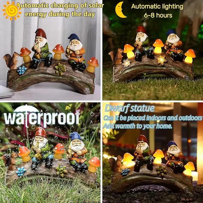Funny Garden Gnome Statue Solar Powered Mushroom Figurine with Squirrel Gnome Durable Resin Outdoor Decoration for Patio Yard Lawn Ornament Housewarming Gift by GreenHaven Gardens