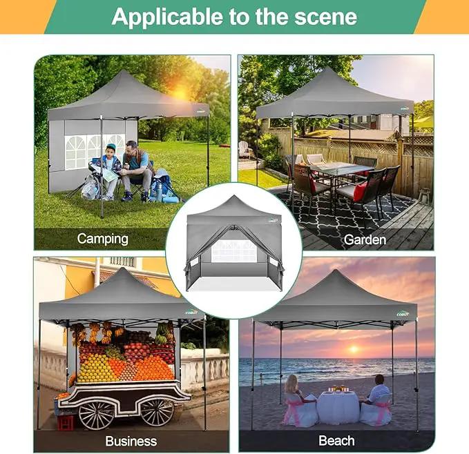 COBIZI 10x10 Pop Up Canopy Tent with 4 sidewalls Commercial Heavy Duty Canopy UPF 50+ All Weather Waterproof Outdoor Canopy Wedding Tents for Parties Gazebo with Roller Bag, Grey (Windproof Upgraded) by GreenHaven Gardens