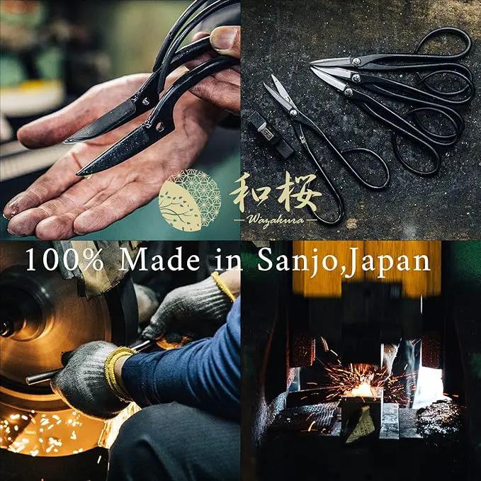 Wazakura Japanese 6PCS Bonsai Scissors and Branch Cutter Tool Kit with Roll Bag: Japanese Yasugi Steel Twig and Satsuki Bonsai Scissors, Concave Branch Cutter, Knob Cutter, Jin Plier, Wire Cutter